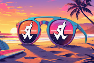 create unique beach sunset sunglasses logo with  any file