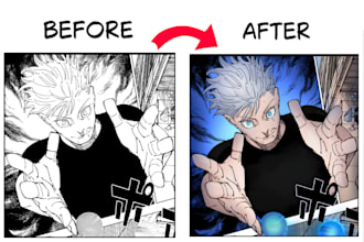color manga, comic, webtoon, line art and sketch