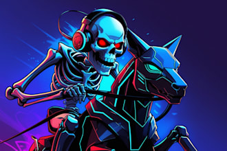 create modern skeleton riding logo with super color
