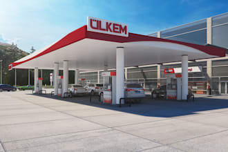 design 3d gas station, gas store, petrol station, shopping mall