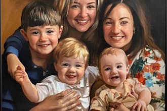 draw a realistic family or group portrait from a photo