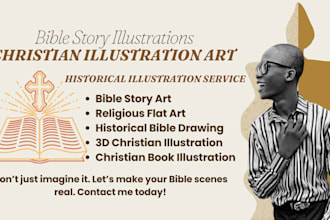 do 3d christian book illustration, bible historical christian flat illustration
