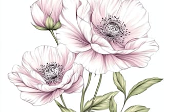 draw botanical illustrations of flowers, plants, line art
