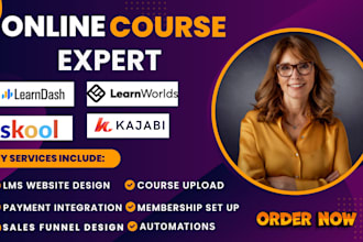 design lms website set up learndash learnworlds skool community kajabi website