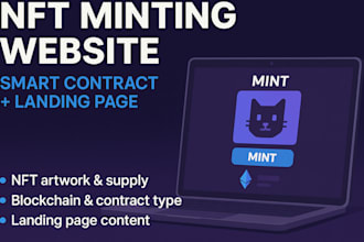 create a crypto, nft minting website, landing page, smart contract