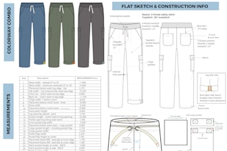 design detailed fashion tech pack with flat sketches and measurements