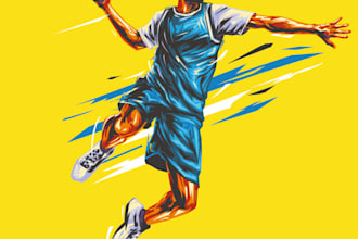 draw sport illustration, cartoon character, volley ball, tshirt design, soccer