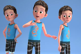 design a cute 3d cartoon character for games, animations, or nfts with rigging