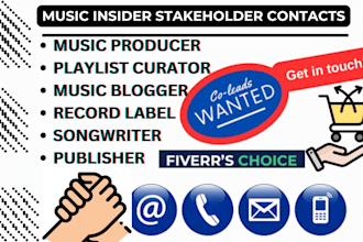 provide musician, record label, producers, songwriters, vocalist bulk email list