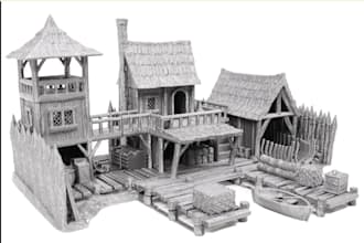 custom terrain, dnd castle, diorama, ruin, wooden mini house, model depth zbrush
