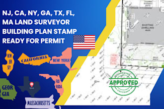 nj, ca, ny, ga, tx, fl, ma land surveyor building plan stamp ready for permit