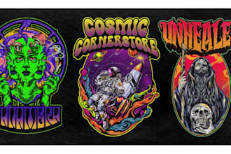 create trippy stoner doom psychedelic metal band logo design