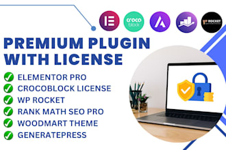 install elementor pro, crocoblock, wp rocket, rankmath with valid license