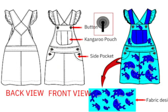 do clothing tech pack and flat sketch for manufacturer
