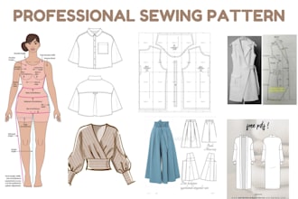 make digital sewing pattern, pattern grading for any garment apparael in PDF