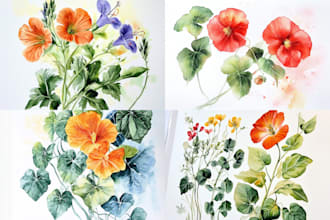watercolor botanical illustrations of flowers and plants