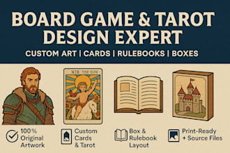 draw illustrations graphic design for board game cards tarot rule game full box