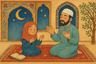 design islamic muslim illustration, flat illustration for islamic children book