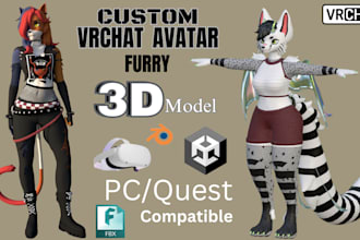 create a custom vrchat avatar 3d model furry anime