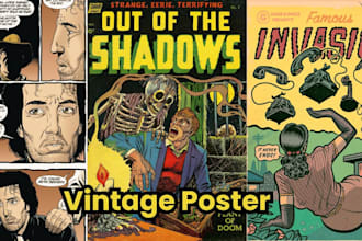 draw detailed vintage retro poster vintage comics book cover film travel poster