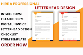 design fillable pdf form, invoice, intake form and checklist and letterhead