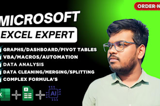 be your expert in excel data cleaning, automate dashboard, graphs, pivot tables