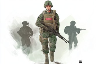 draw 2d game art military character design