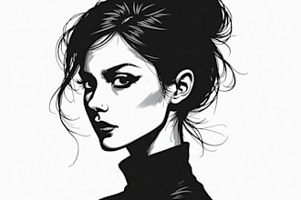 draw black and white vector portrait, silhouette or line art
