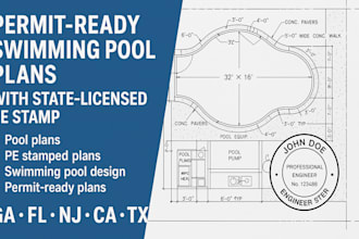 permit ready swimming pool plans with state licensed pe stamp ga, fl, nj, ca, tx
