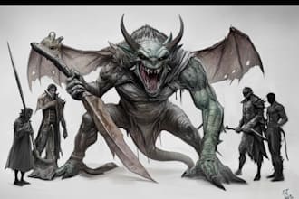 draw dnd art, creature, fantasy character, and dnd party