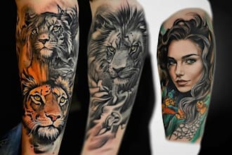 draw custom tattoo design realistic, full sleeve tattoo artist