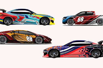 draw stylized racing car vector artwork or line art for print or merch