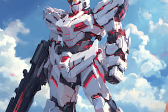 draw mecha robot, armor, gundam in anime or realism style