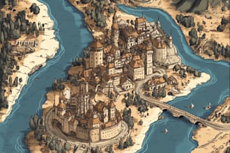 make fantasy map illustration for dnd, novels and games