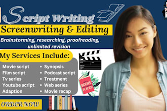 write film script, screenplay, tv series, script editing and tv shows