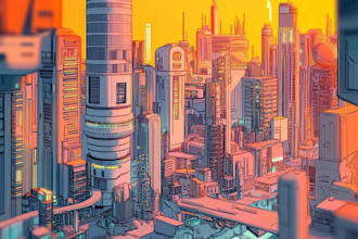 draw illustration of futuristic cyberpunk city