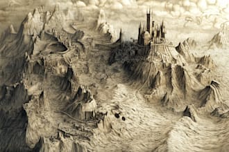 hand draw a fantasy map with digital watercolours