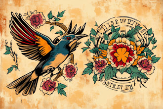 create awesome traditional or old school tattoo style design