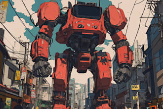 draw renders of robot mecha characters  illustration