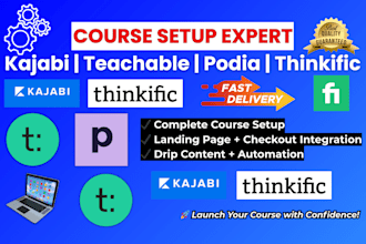 build or setup your online course website on thinkific, kajabi, and teachable