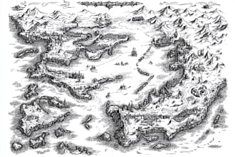 do cartoon fantasy map illustration, doodle hand drawn