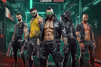 custom digital art cyborg, cyberpunk, and fantasy characters