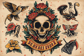 make old school or traditional style tattoo logo design
