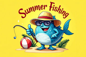 do modern summer fishing mascot logo design