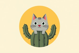 design different cactus cat mascot logo with unlimited revision