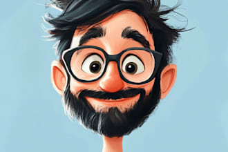draw funny cartoon character, caricature, logo, portrait