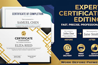 professionally edit and design certificate in photoshop