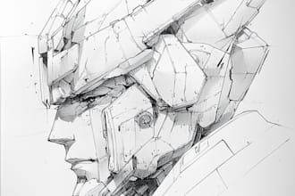 draw gundam, transformer, robot, armor, and mecha, concept