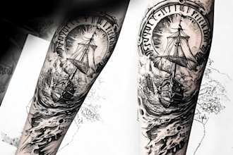 create realistic custom tattoo design, tattoo sleeve
