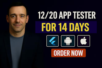 provide 12 app testers, 20 testers 12 testers for ios google play closed testing